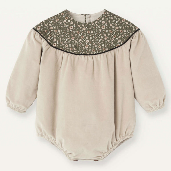 Popelin Beige Romper Suit With Yoke