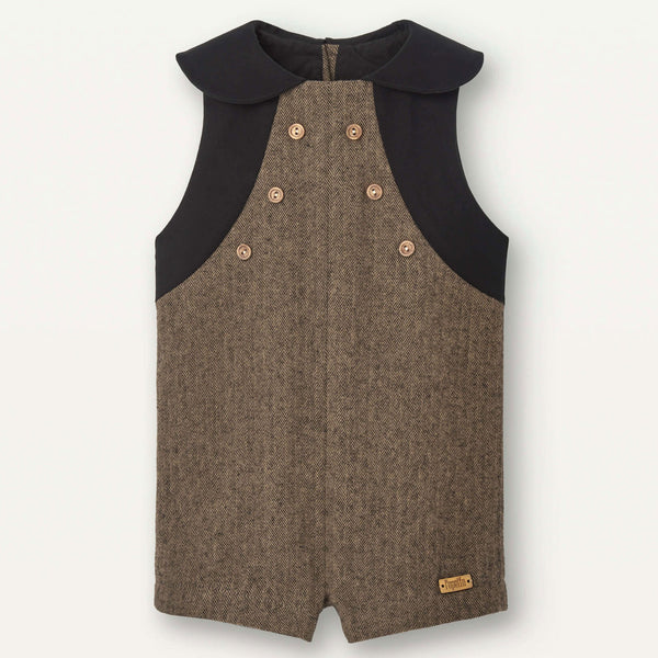 Popelin Brown Micro-Herringbone Dungarees With Baby Collar