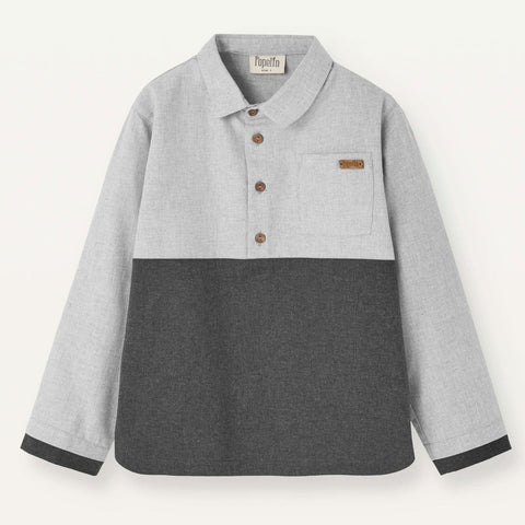 Popelin Grey Melange Contrast Shirt With Collar