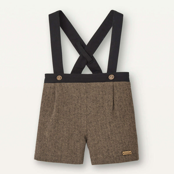 Popelin Brown Micro-Herringbone Short With Crossover Straps