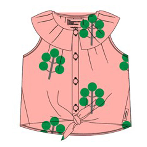 Piupiuchick Sleeveless Shirt W/ Collar | Pink W/ Green Trees