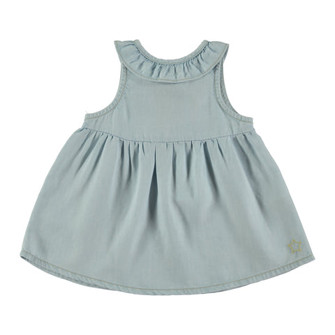 Tocoto Vintage Sleeveless Baby Dress With Ruffled Neck Blue