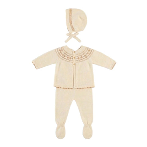 Coco Blanc Embroidered Knit Set (3 piece) Cream
