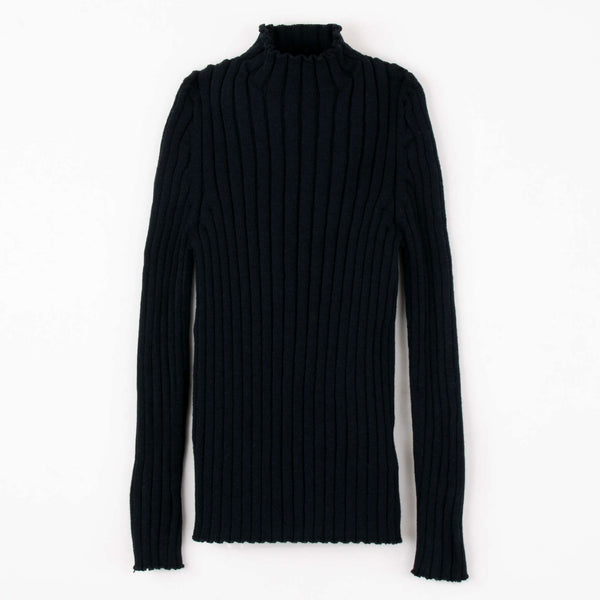 Popelin Black Funnel Collar Ribbed Jersey