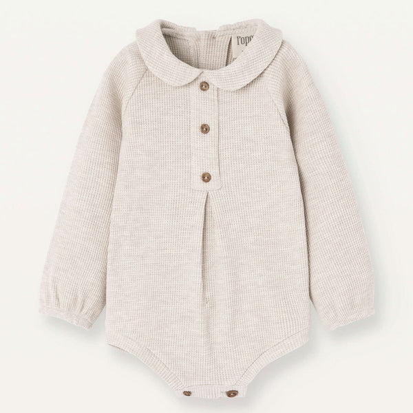 Popelin Stone Waffle Knit Romper Suit With Baby Collar
