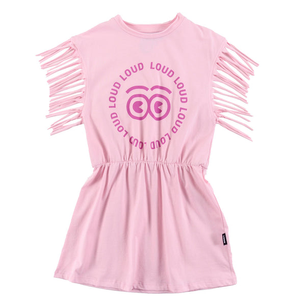 Loud Apparel Mare Dress T-Shirt Fringed Soft Pink/Rose Print