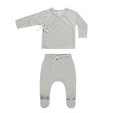 QUINCY MAE WRAP TOP + FOOTED PANT SET || BLUE MICRO STRIPE