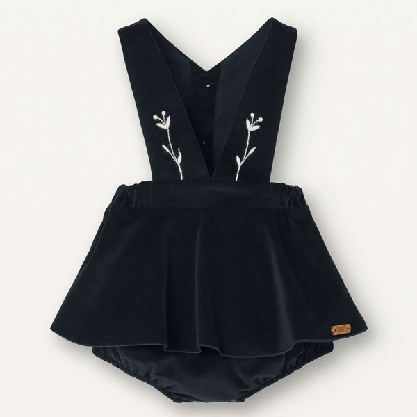 Popelin Black Velvet Romper Suit With Straps