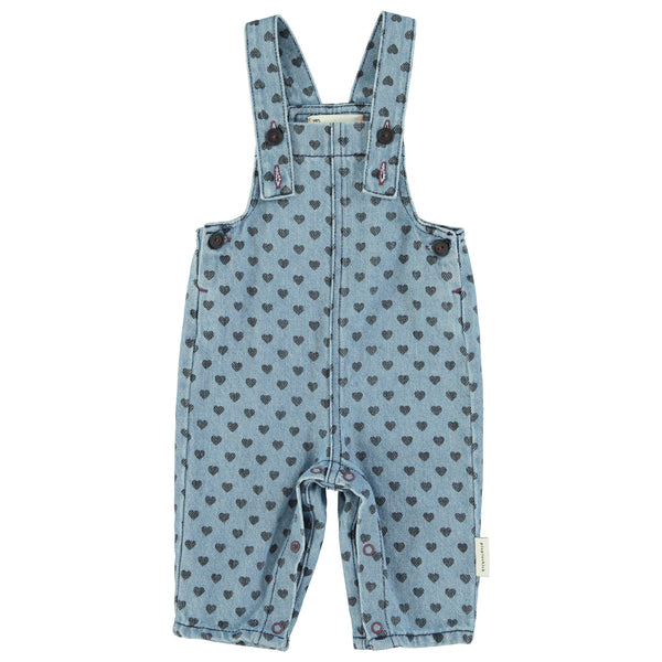 Piupiuchick Dungarees Washed Blue Denim Black Hearts