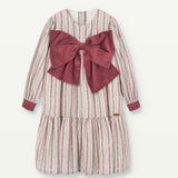 Popelin Burgundy Flower Print Dress With Bow