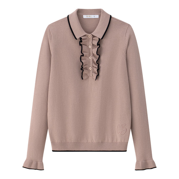 Coco Blanc Ruffle Collar Sweater Burgundy
