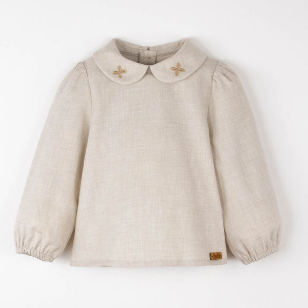 Popelin Sand Shirt With Embroidered Baby Collar