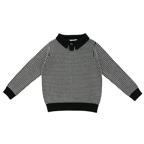 Coco Blanc Boys Collared Sweater Black/White
