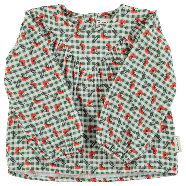 Piupiuchick Blouse Green Checkered Flowers