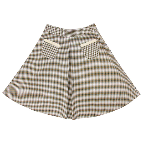 Coco Blanc Front Pleat Skirt Houndstooth
