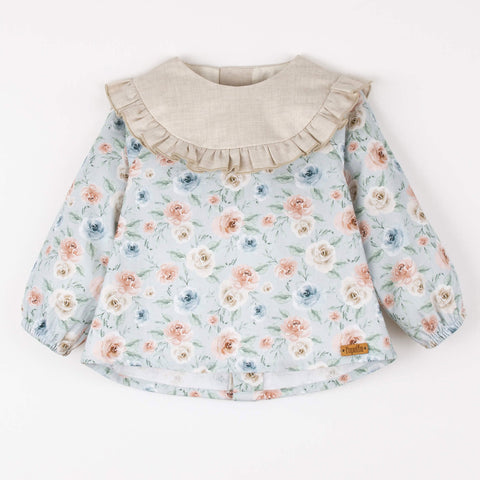 Popelin Blue Floral Print Shirt With Yoke