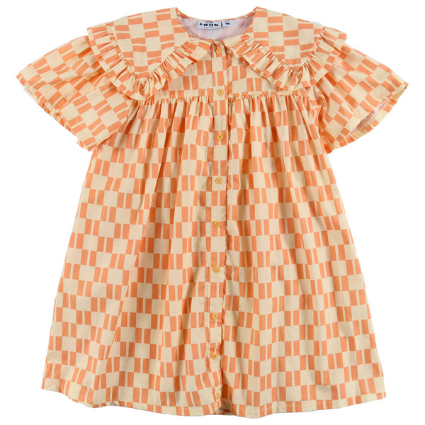 Loud Apparel Gioia Dress Collar Check Vanlla/Papaya