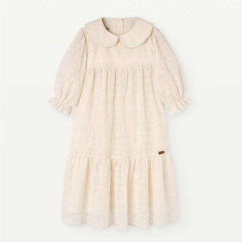 Popelin Off-White Dress With Embroidered Baby Collar