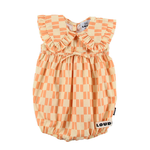 Loud Apparel Luna Romper Collar Check Vanlla/Papaya