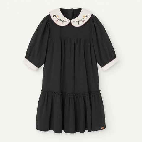 Popelin Black Dress With Embroidered Baby Collar