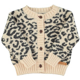 Piupiuchick Knitted Baby Cardigan Light Pink Black Animal Print