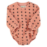 Piupiuchick Long Sleeve Romper Pink Black Stars