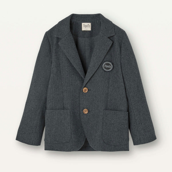 Popelin Grey Micro-Herringbone Blazer With Lapel
