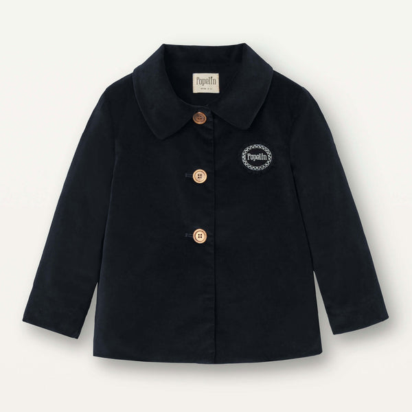 Popelin Black Velvet Coat With Lapel