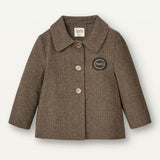 Popelin Brown Micro-Herringbone Coat With Lapel