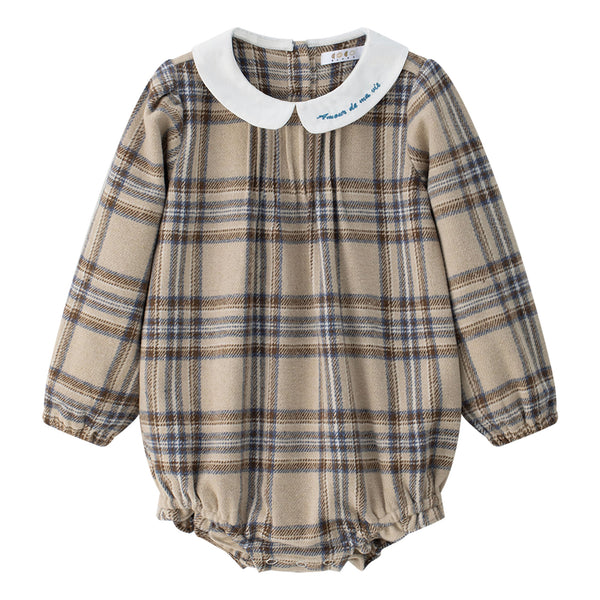 Coco Blanc Plaid Girl Romper Blue Plaid