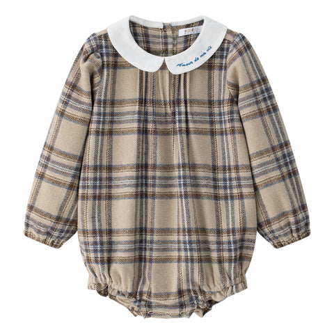 Coco Blanc Plaid Girl Romper Blue Plaid