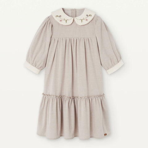 Popelin Sand Dress With Embroidered Baby Collar