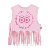 Loud Apparel Amore Top Crop Fringes Soft Pink/Rose Print