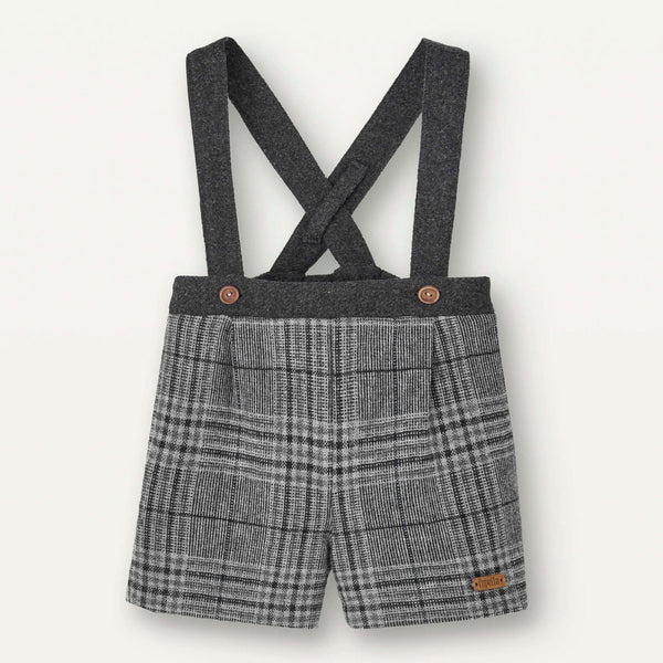 Popelin Grey Plaid Woollen Short With Crossover Straps