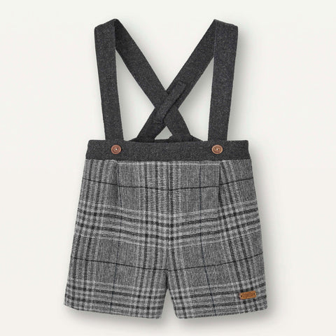 Popelin Grey Plaid Woollen Short With Crossover Straps