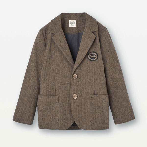 Popelin Brown Micro-Herringbone Blazer With Lapel