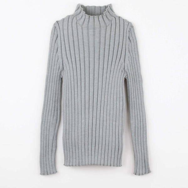 Popelin Grey Melange Funnel Collar Ribbed Jersey
