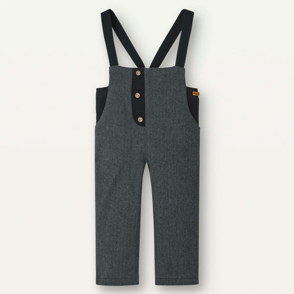 Popelin Grey Micro-Herringbone Contrasting Dungarees