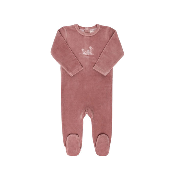 Ely’s & Co Velour Embroidered Flowers Collection - Pink - Footie