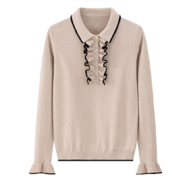 Coco Blanc Ruffle Polo Sweater Blush