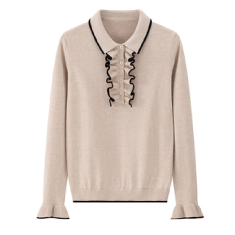 Coco Blanc Ruffle Polo Sweater Blush