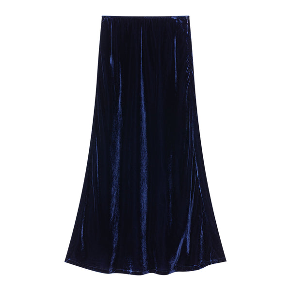 Coco Blanc Velvet Slip Skirt Navy