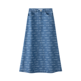 Coco Blanc Blue Printed Denim Skirt Midi