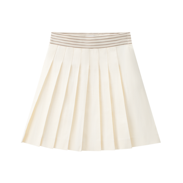 Coco Blanc Cream Pleated Skirt With Stripe Waist