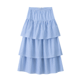 Coco Blanc Striped Cotton Layered Skirt