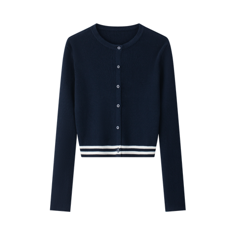 Coco Blanc Navy Cardigan With Stripe Cuff