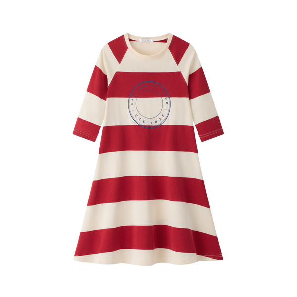 Coco Blanc Red Striped A-line Dress