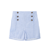Coco Blanc Blue Striped Double Breasted Shorts