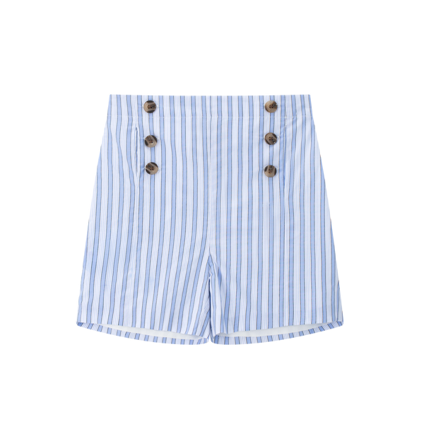 Coco Blanc Blue Striped Double Breasted Shorts