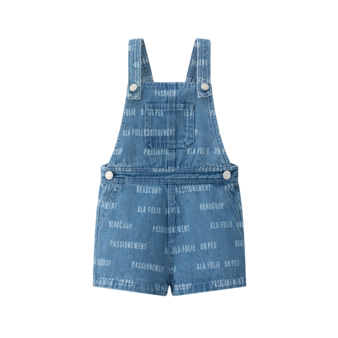 Coco Blanc Printed Blue Denim Overalls